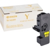 Gelber KYOCERA Toner TK-5220Y in Vorderansicht mit Verpackung im Hintergrund.
