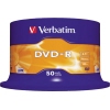 DVD-R Spindel mit 50 beschreibbaren Discs in mattem Silber auf orangefarbenem Hintergrund.