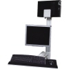 Wandmontierter PC-Arbeitsplatz mit Monitor, Tastatur und CPU-Halterung.