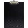 Schwarzes Klemmbrett aus biegsamem Material mit Metallklipp und grifffreundlicher Oberfläche.