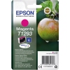 Epson Tintenpatrone T1293 in Magenta verpackt, abgebildet mit Apfel im Hintergrund.