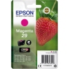 Magenta Tintenpatrone 29 in Verpackung mit Erdbeeren und Produktinformationen auf der Rückseite.