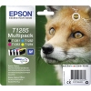 Epson Tintenpatrone T1285 Multipack mit schwarz, cyan, magenta und gelb auf Verpackung abgebildet.