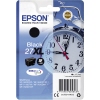 Schwarze Epson Tintenpatrone 27XL in Verpackung mit Uhr im Hintergrund.