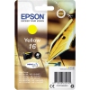 Gelbe Epson Tintenpatrone 16 in Verpackung mit Angaben zu Füllmenge und Druckermodellen.