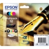 Epson Tintenpatrone 16 im Multipack mit schwarz, cyan, magenta und gelb auf einer Verpackung.