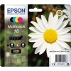 Epson Tintenpatrone 18 im Multipack mit schwarzer, cyan, magenta und gelber Patrone, Blütenmotiv.