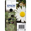 Schwarze Epson Tintenpatrone 18XL auf einer Verpackung mit Blumenmotiven im Hintergrund.