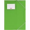Transluzente, grüne Sammelmappe mit Gummiband und Beschriftungsfeld.