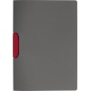 Klemmmappe in grauer Farbe mit rotem Clipverschluss, frontale Ansicht.