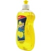 Flasche mit gelbem Geschirrspülmittel und Zitronenabbildung, mit Dosieröffnung oben.