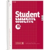 Kariertes A4 Collegeblock mit Rand, spiralgebunden und Ausreißhilfe, in roter Farbe.