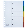Weißes Ordnerregister mit fünf farbigen Registerblättern und vorbedruckten Zahlen.
