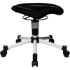 Schwarzer Sitzhocker mit dreidimensional beweglicher Sitzfläche auf einem fünfarmigen Rollgestell.