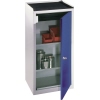 Werkzeugschrank mit blauer Tür, verstellbaren Böden und durchgehender Schublade oben.
