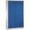 Werkzeugschrank mit blauen Türen, Stahl, zwei Schiebetüren, ergonomische Griffe, mittlere Höhe.