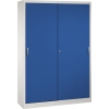 Stahl-Werkzeugschrank mit zwei Schiebetüren in enzianblau, 1.600 x 1.950 x 400 mm.