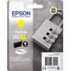 Gelbe Epson Tintenpatrone 35XL in Verpackung mit symbolischem Schloss und Details.