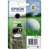 Schwarze Epson Tintenpatrone 34XL in Verpackung mit Golfballmotiv auf grünem Rasenhintergrund.