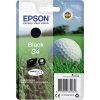 Schwarze Epson Tintenpatrone 34 in Verpackung mit einem Golfball und Rasen im Hintergrund.