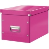 Archivbox in Würfelform, rosa mit Metallgriffen, für die Aufbewahrung von Gegenständen.