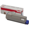 Cyanfarbene OKI-Tonerpatrone 44315307 neben der Verpackung im Produktabbild.