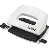 Leitz Locher NeXXt WOW Mini 5060 in Weiß, handlich mit aufklappbarem Abfallkasten.