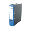 Blauer Ordner im DIN A4 Format mit Wolkenmarmor-Einband und Raumspar-Schlitzen.