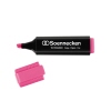Rosa Textmarker mit abgenommenem Deckel auf weißem Hintergrund.