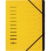 Gelbe Ordungsmappe mit 12 Fächern und schwarzem Griffregister, individuell beschriftbar.
