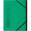 Grüne Ordnungsmappe mit 12 Fächern und schwarzem Griffregister, individuell beschriftbar.