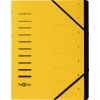 Gelbe Ordnungsmappe mit 7 Fächern und schwarzem Griffregister für Beschriftung.