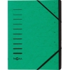Grüne Ordnungsmappe mit 7 Fächern und schwarzem Griffregister, individuell beschriftbarem Deckel.