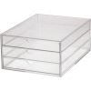 Transparente Schubladenbox aus Acryl mit drei Schubladen, geeignet zum Organisieren von Unterlagen.