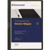 Grüne Klemmmappe für DIN A4-Dokumente mit transparentem Vorderdeckel und Metallclip.