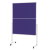 Moderationstafel mit blauer Filzoberfläche und fahrbarem Gestell.