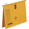 Hängehefter in Gelb mit Daumenausschnitt, Schnellhefter-Mechanik und Sichtreiter.