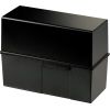 Schwarzer Karteikasten im DIN A5 Format mit umklappbarem Deckel und Stahlscharnier.