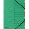 Grüne Ordnungsmappe mit 12 Fächern und einer Skala auf der Vorderseite.