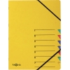 Gelbe Ordnungsmappe mit 7 Fächern und Gummibandverschluss.