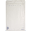 Luftpolstertasche in Weiß, mit kleinem Sichtfenster und Markenlogo auf der Rückseite.