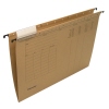 Hängemappe in braun mit Beschriftungsfeldern und Clip, für die lose Blattablage geeignet.