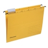 Gelbe Hängemappe mit Schlitzstanzung für Einhänge-Heftstreifen und beschreibbarem Feld.