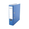 Blauer Kunststoffordner im DIN A4 Format mit zwei Griffen und einem Etikettfeld.
