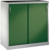 Stahl-Schiebetürenschrank Acurado in Resedagrün mit zwei Türen und ergonomischen Griffen.