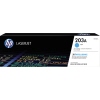 HP Toner 203A cyan in original Verpackung mit Markennamen und Produktspezifikationen.