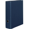 Blauer Ordner mit geradlinigem Design und Rippen-Prägung in Seitenansicht.