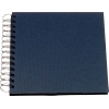 Quadratisches navy-blaues Fotoalbum mit Spiralbindung und strukturiertem Cover.