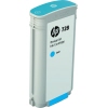 Cyanfarbige HP Tintenpatrone 728 in vertikaler Ansicht.