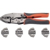 Crimpzangen-Set mit fünf austauschbaren Crimpeinsätzen für verschiedene Kabelschuharten.